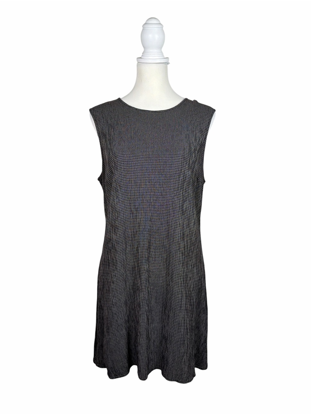 Vintage 90’s Honors XL Sleeveless Shift Dress Micro Check Minimalist Academia